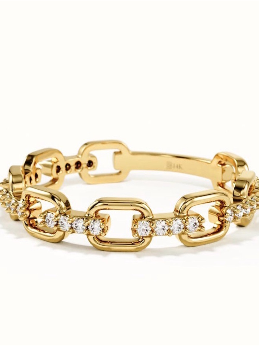 Real 14k Rose Gold Diamond Link Ring | Fine Jewelry Celebrity Stylist Curated